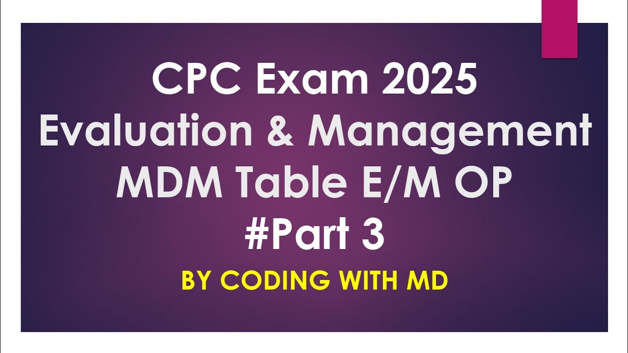 CPC Exam 2025 || Evaluation & Management || MDM table part 3 || Management || Medical Coding with MD