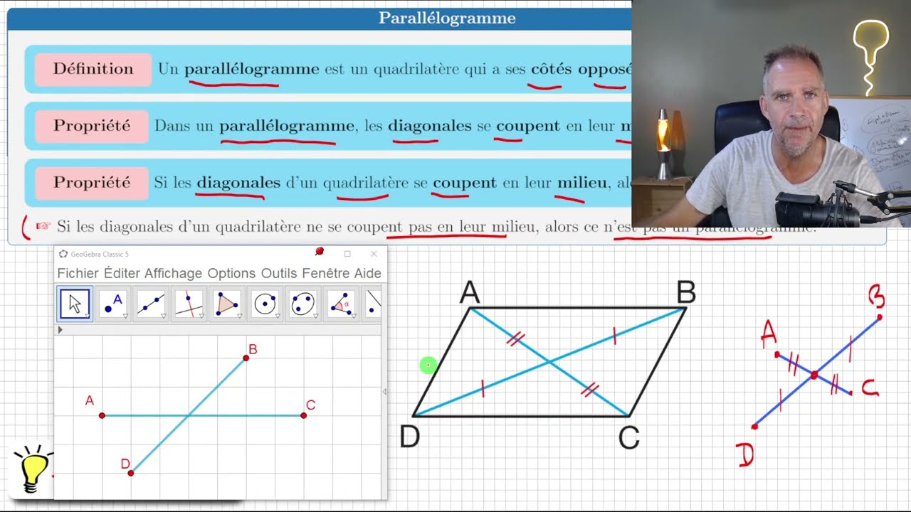 Cours ♦ Diagonales du parallélogramme • Propriété et réciproque ♦ Cinquième