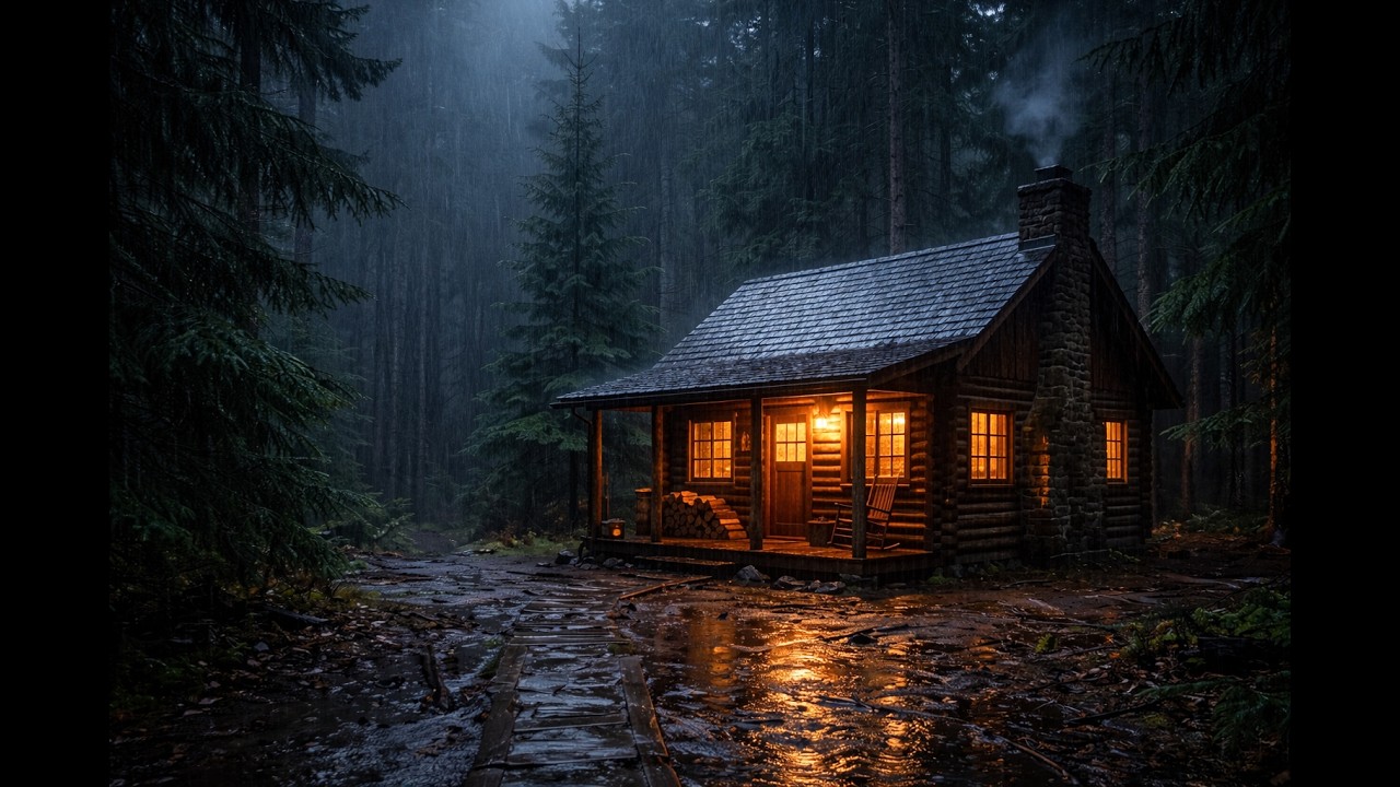10 Hours Cozy Cabin Rain & Fireplace Sounds — Sleep, Relax, Study Ambience