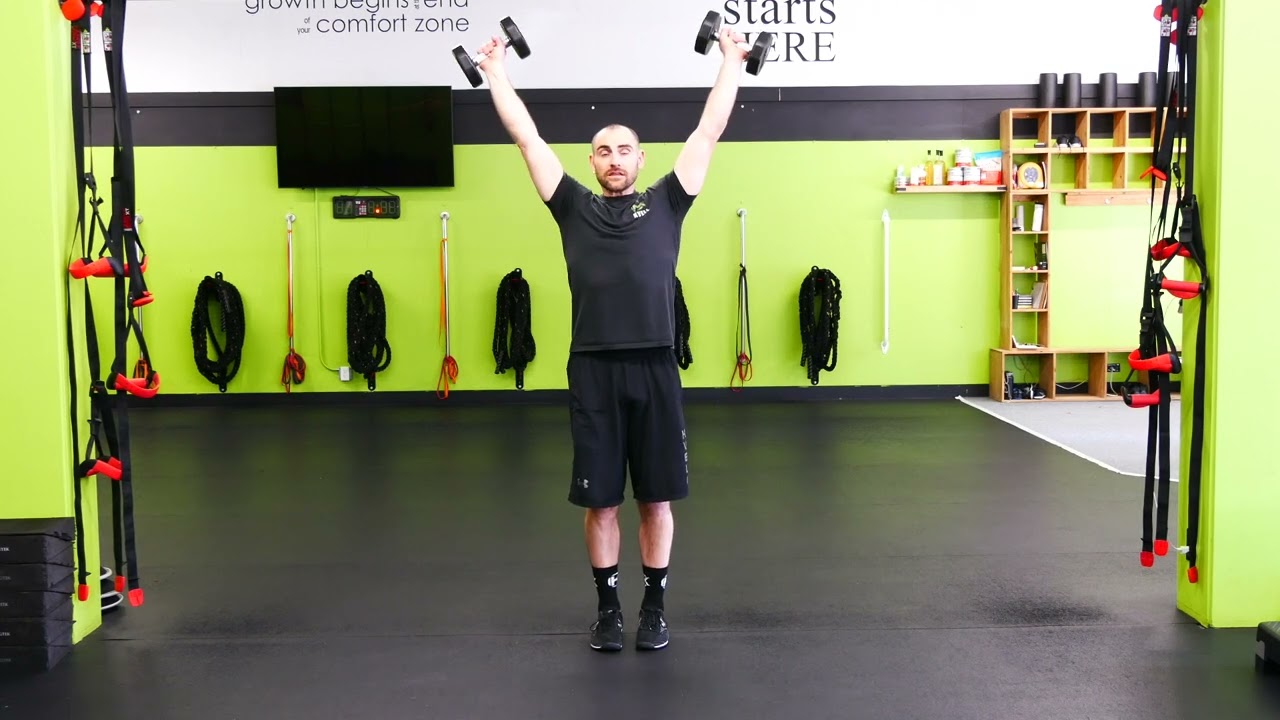 Group Training Boise I Dumbbell Y Shoulder Press Demonstration I Kvell Fitness and Nutrition