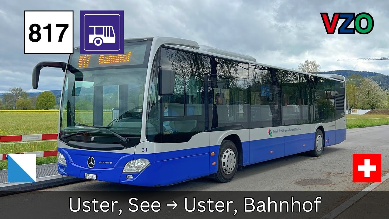 🇨🇭Z&uuml;rich VZO Buslinie 817 Uster, See &rarr; Uster, Bahnhof [4K]
