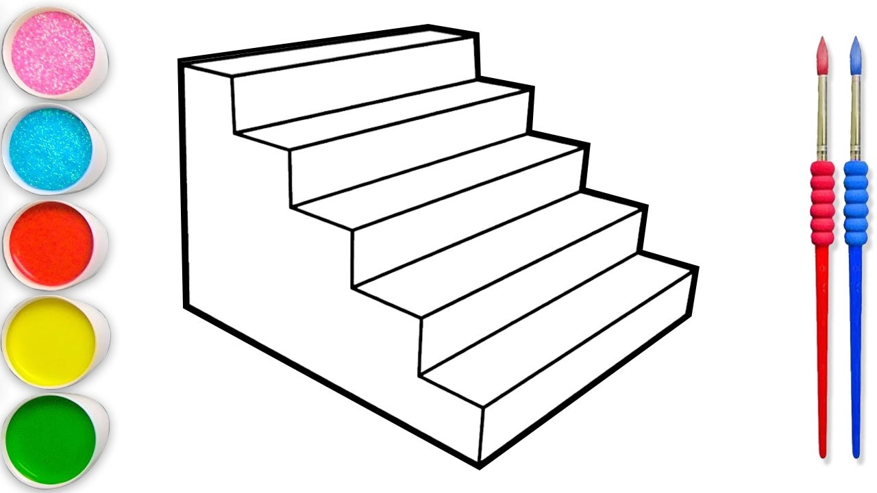 How to Draw Stairs | Drawing, Coloring and Painting for Kids, Toddlers| Learn to Draw