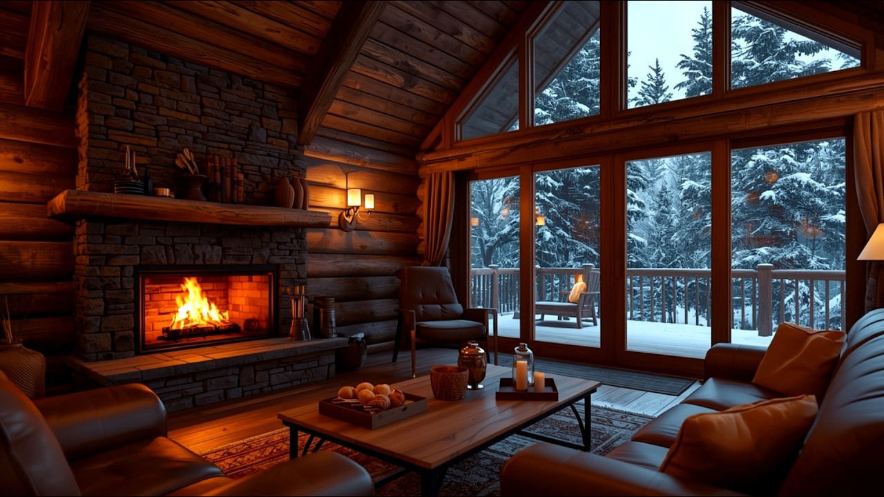 Cozy Snowy Cabin with Relaxing Jazz 🎶🔥 | Perfect Winter Night Ambience