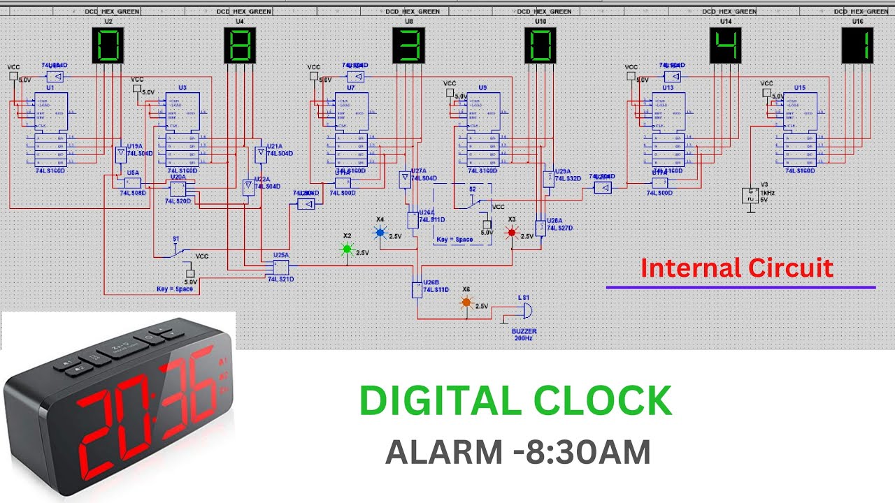INTERNAL CIRCUIT OF ANY DIGITAL CLOCK WITH ALARM ( IC-74LS160D ) By Ni Multisim. বাংলা