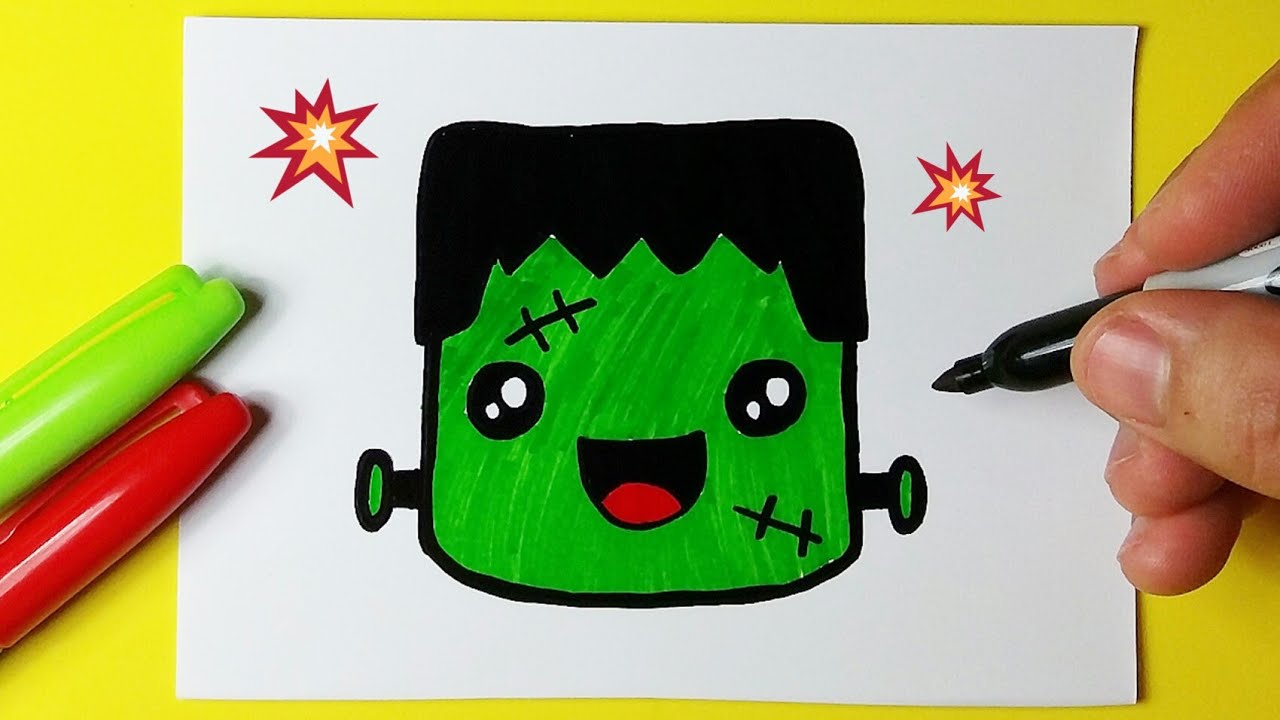 Como desenhar Frankenstein Kawaii ❤ Desenhos de Halloween - Desenho para Desenhar