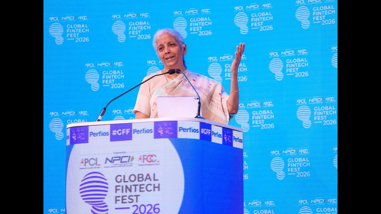 Выступление Нирмалы Ситхараман на Global Fintech Fest 2026 в Мумбаи, штат Махараштра