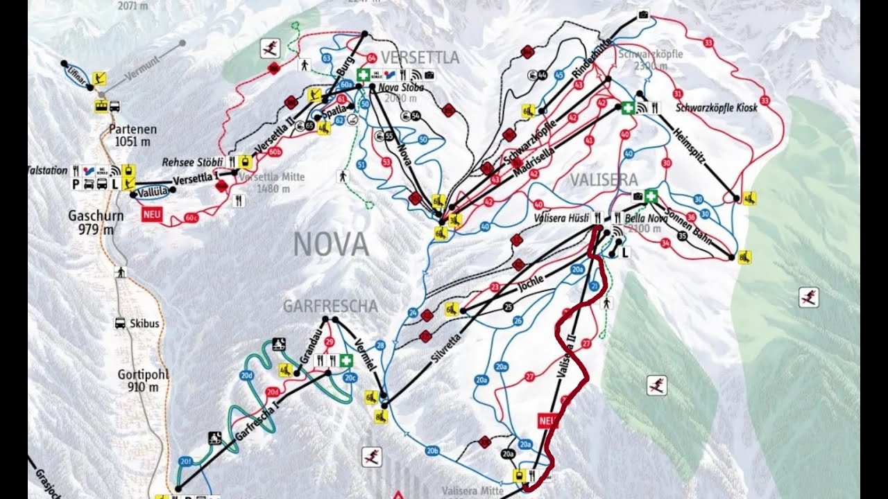 Silvretta Montafon piste 21 red Valisera (ski video)