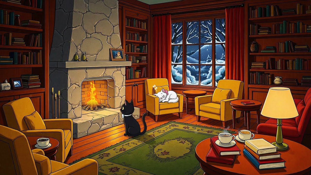1950’s Vintage Oldies Music on a Snowy Night for Relaxation (Fireplace Sound)