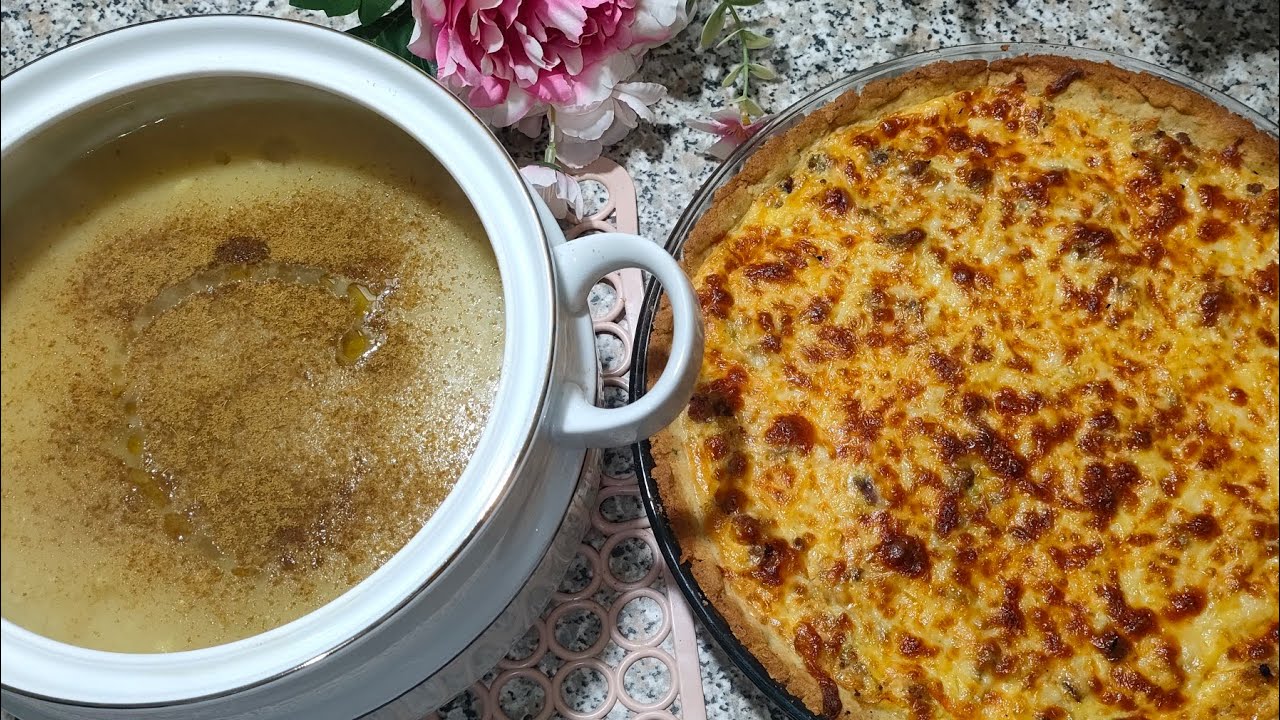 Semola d'orzo in brodo , piatto caldo e cremoso,con una gustosa torta salata وصفة رمضانية بامتياز 