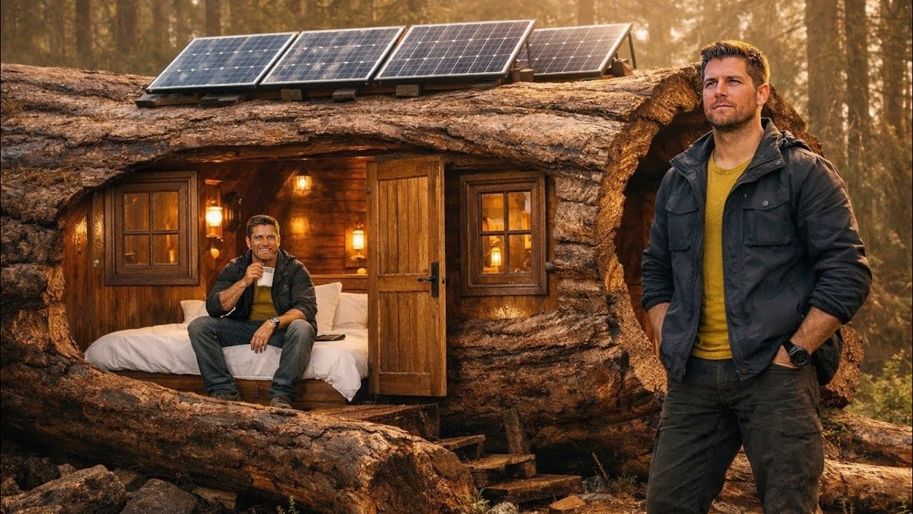 The ultimate off-grid tree log cabin! 🔋🏠