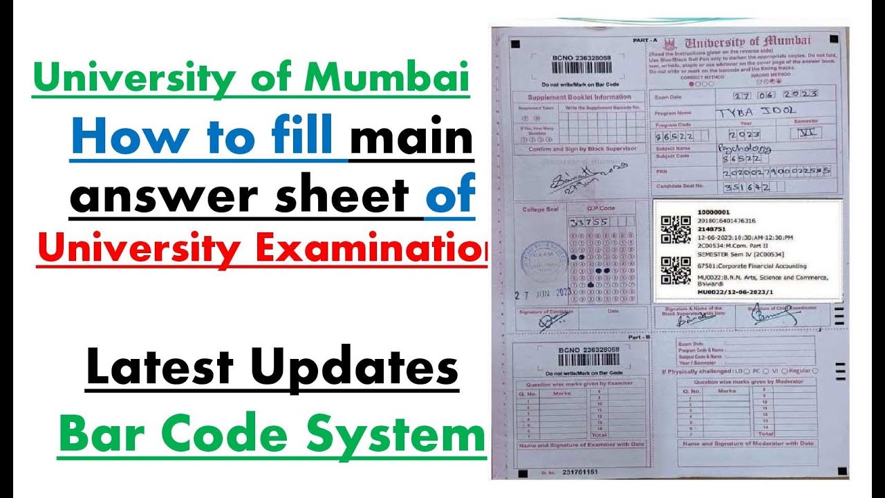 Bar Code System | How to fill the Main Answer sheet | Attendance Report | Mumbai University | Part 2