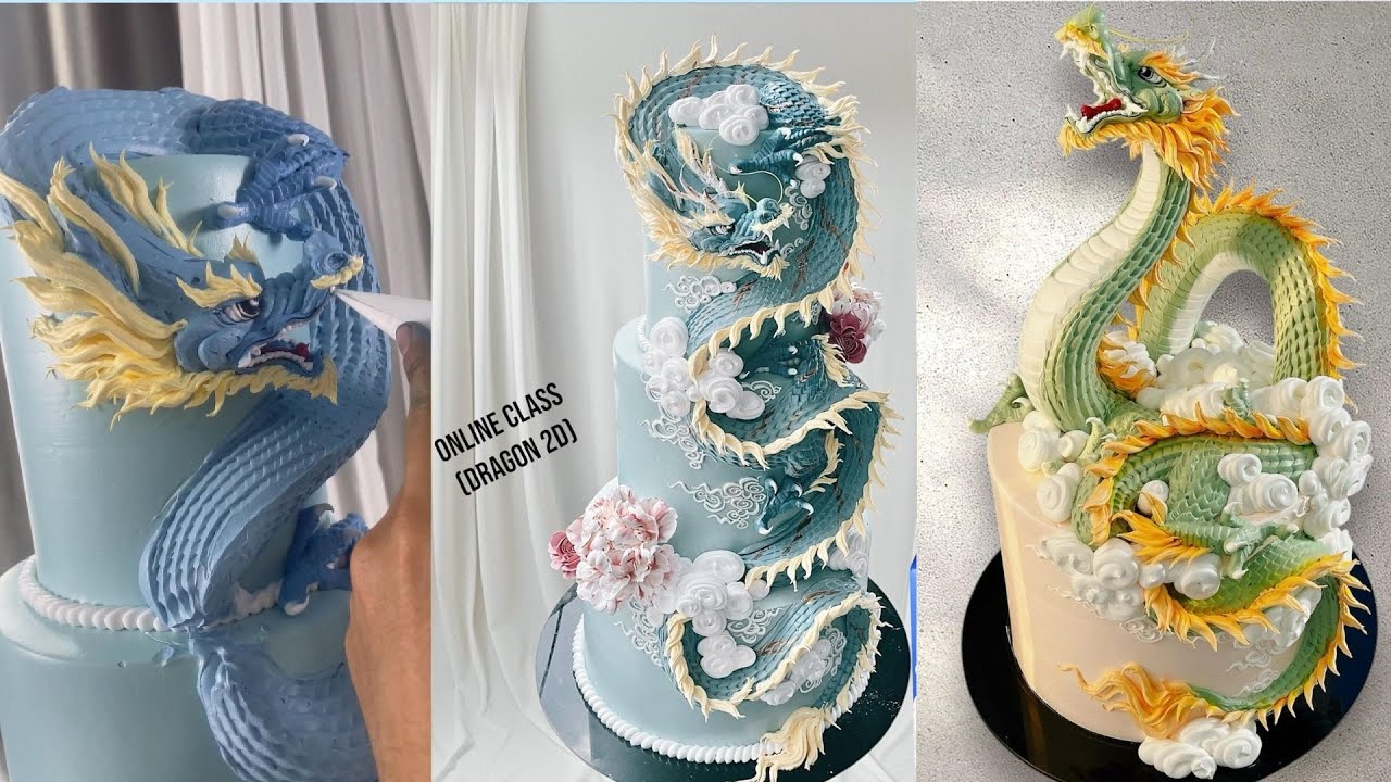 🎨 Easy 2D Asian Dragon Piping Tutorial Using Whipped Cream -Pass 2/Cake Decoration #57