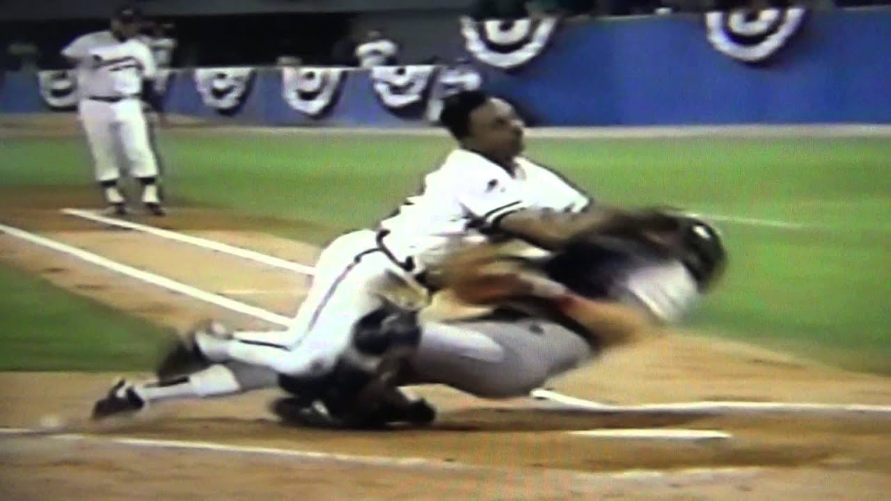 Lonnie Smith Goes Hard Into Brian Harper 1991 World Series