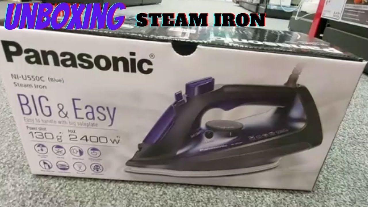 Unboxing Panasonic Powerful 2400W Big Easy Steam Iron Ceramic Soleplate Blue Color-NIU550