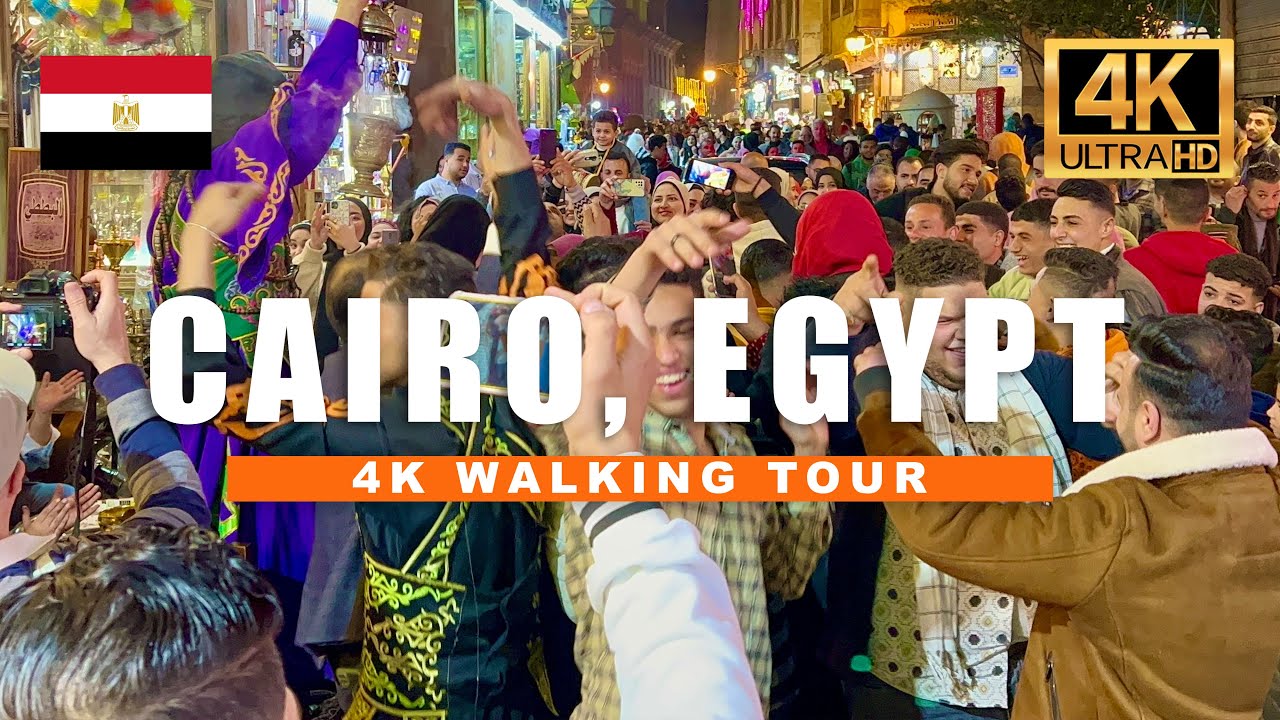 4K Cairo, Egypt Walking Tour | Ramadan Khan El-Khalili Market Celebrations | 4K HDR 60fps