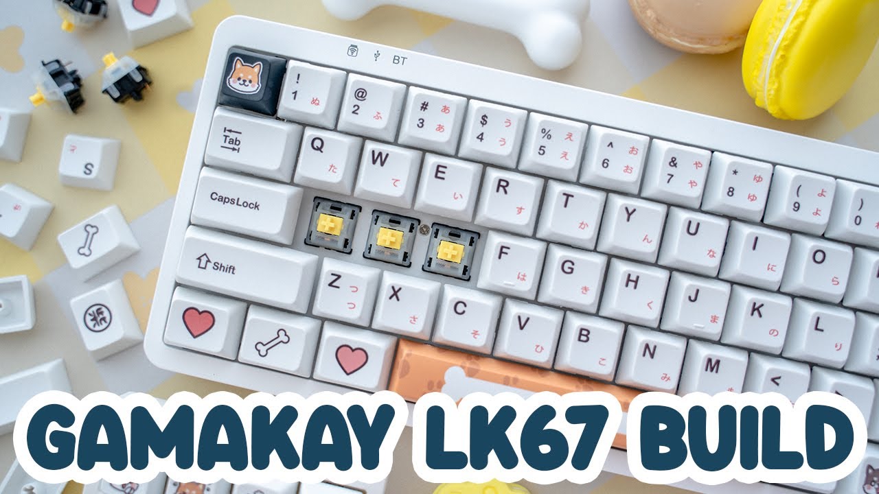 Banggood GamaKay LK67 White + Gateron Milky Yellow Switches + Shiba Inu Keycaps