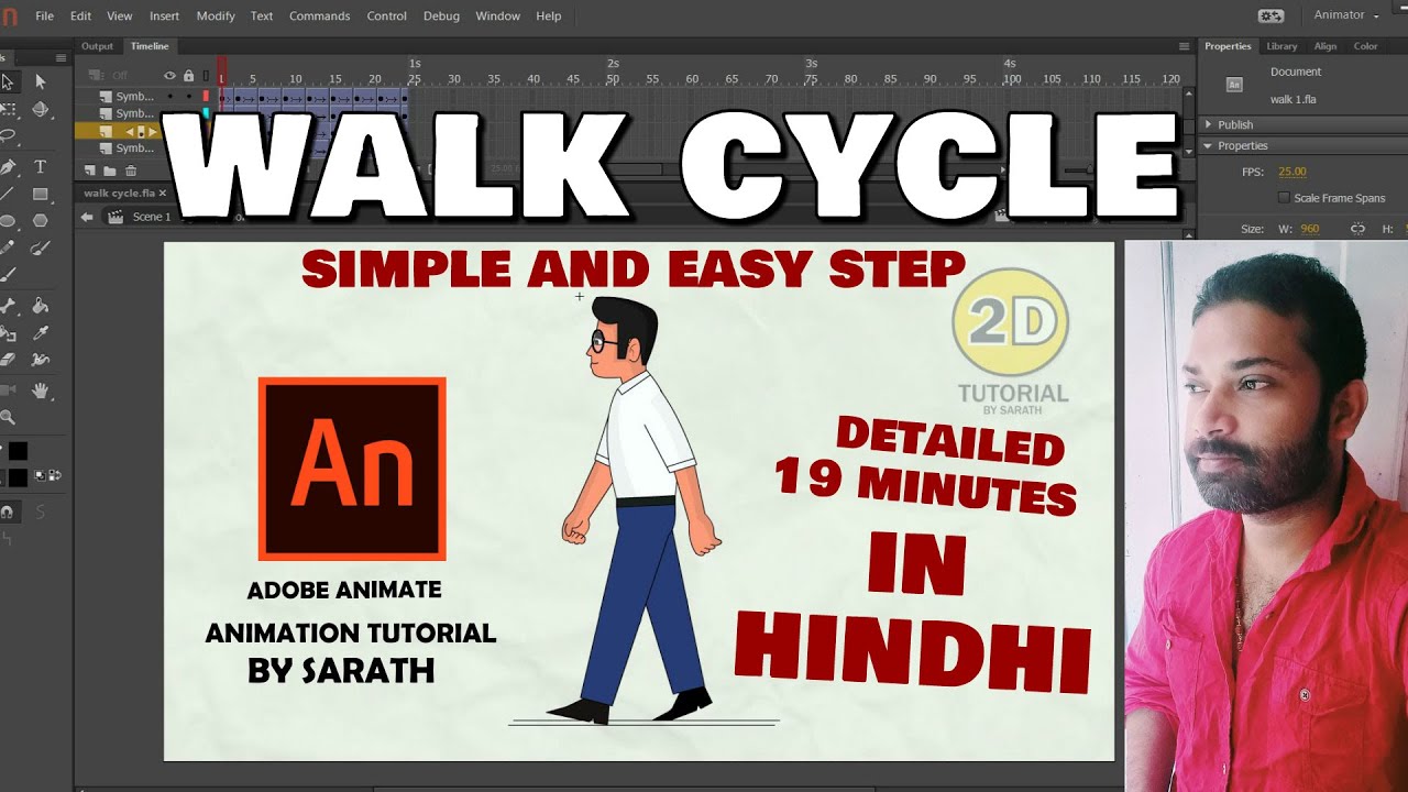 Human Walk Cycle| How To Create Profile Walk Cycle In Adobe Animate|Cartoon Walk Cycle