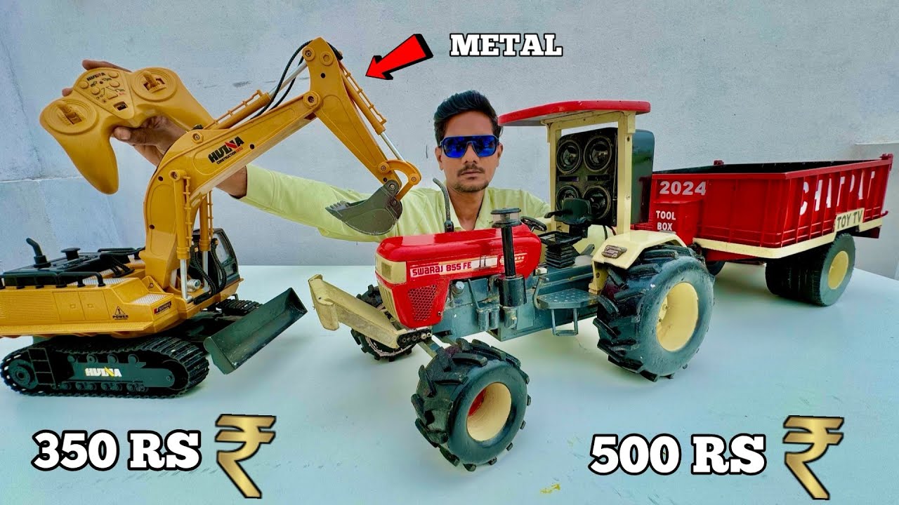 Rc Swaraj 855 Tractor Vs Rc Hobby Grade JCB - Weight lifting Test