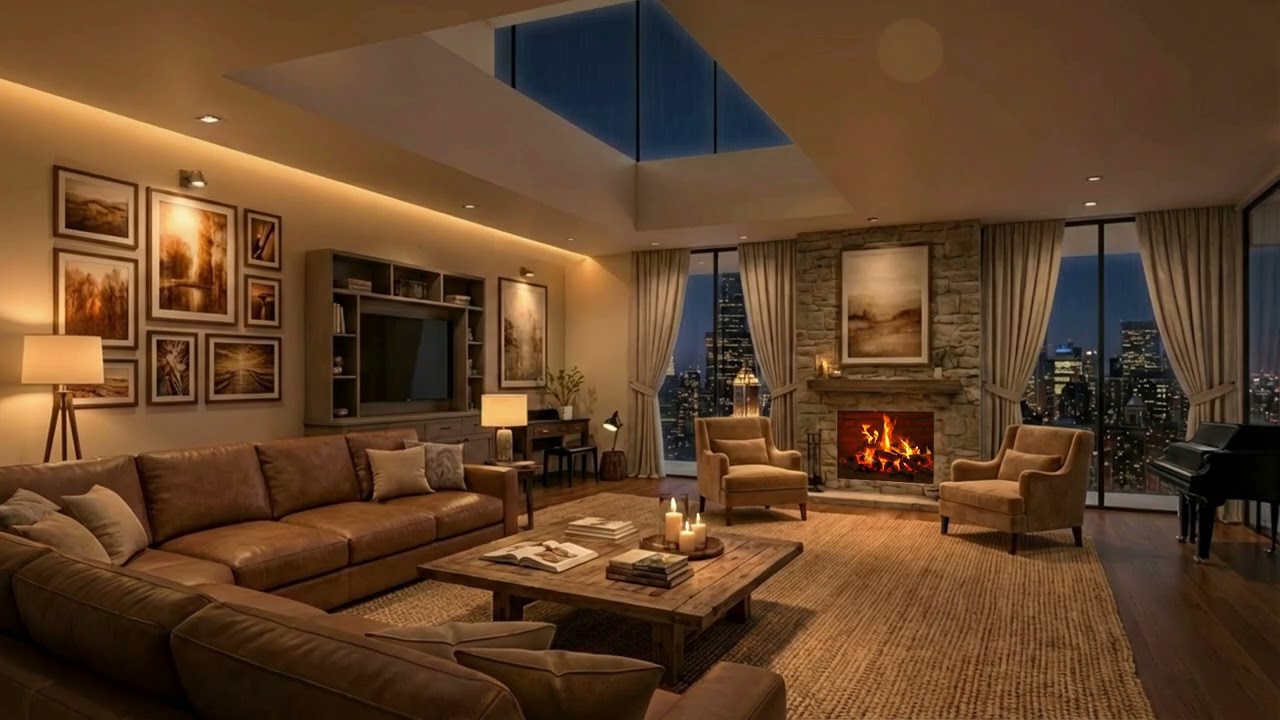 Snowy City Night in 4K ❄️ Cozy Luxury Apartment Ambience with Smooth Piano Jazz