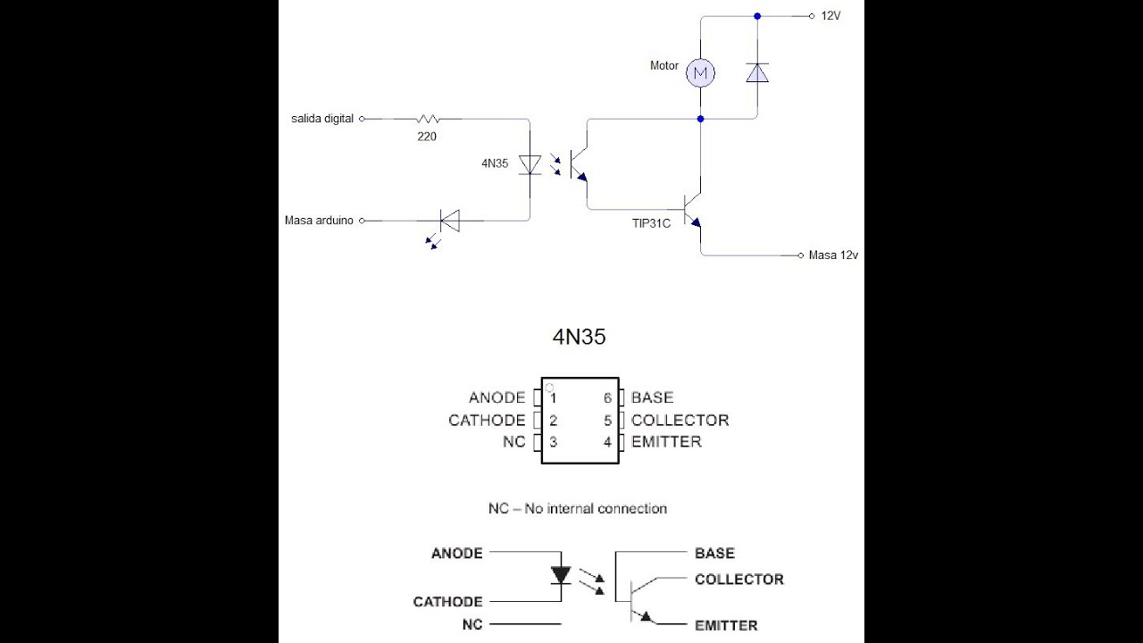 B58 Arduino - Optoacopladores 4N35 - Control de motor de 12v