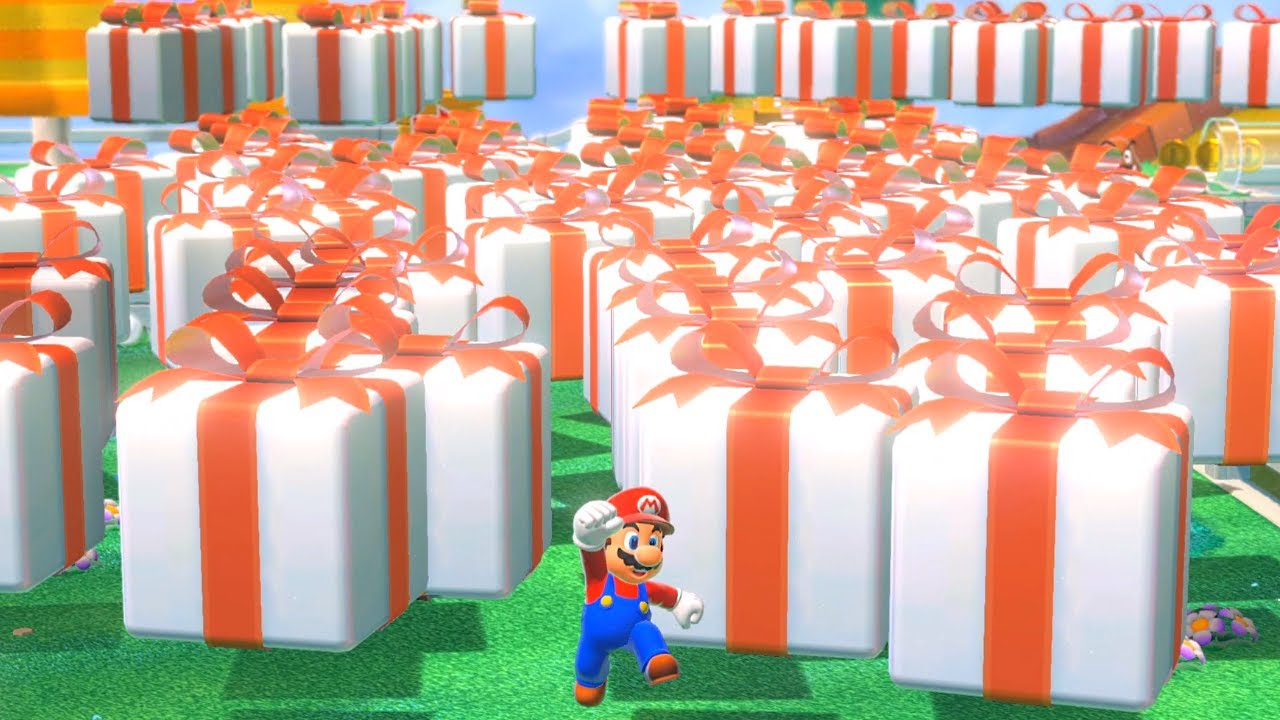 Can Mario open 999 Christmas Presents in Super Mario 3D World?