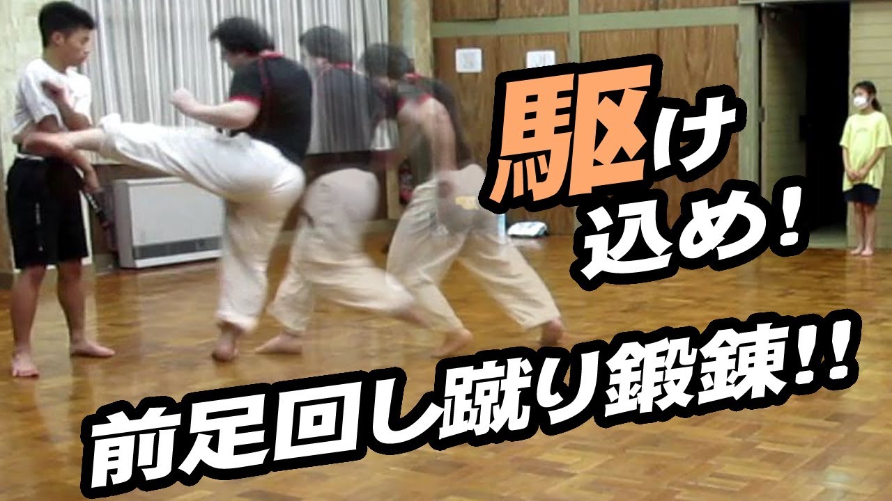 強い前足回し蹴り！ステップ鍛錬！【日本拳法 堅志会】前足を引いて射程距離を調整