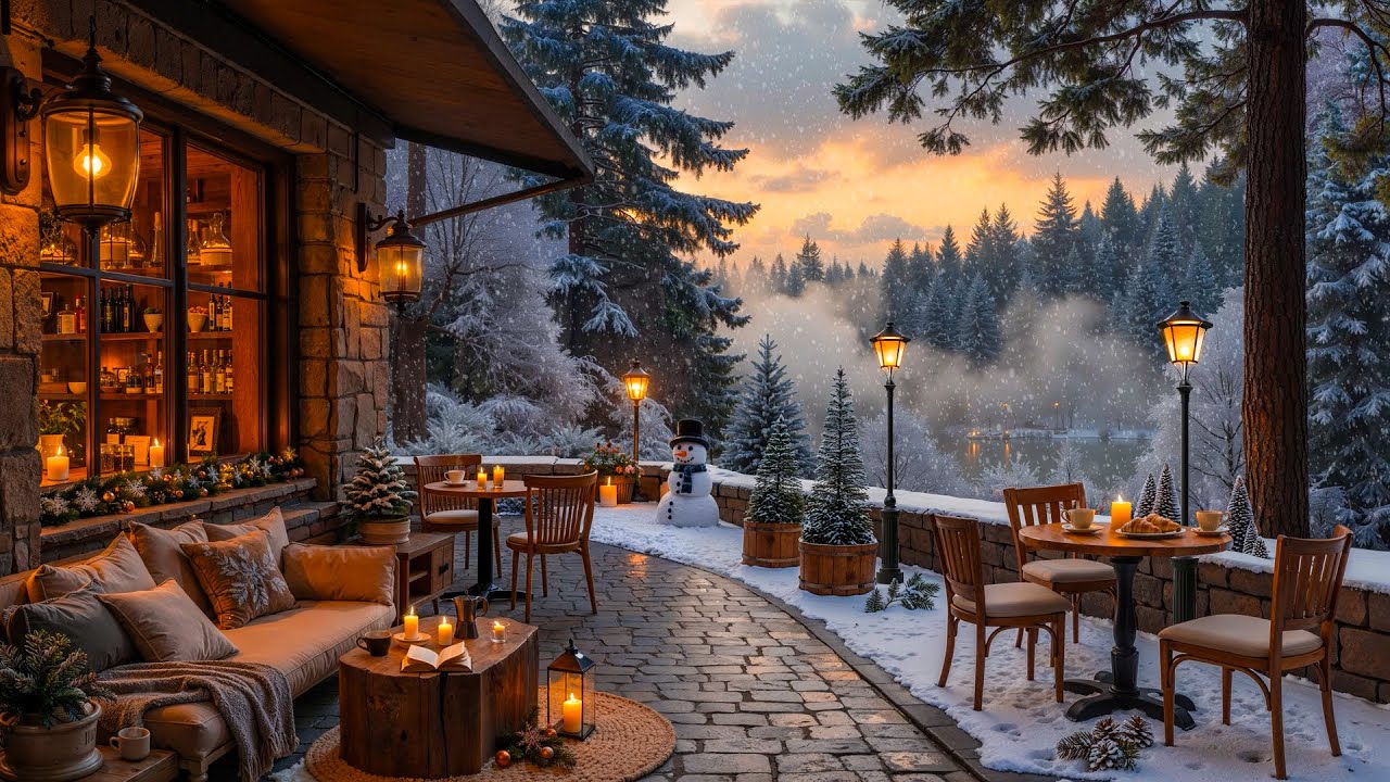 Calm December Winter at Cozy Coffee Shop Ambience ☃️ Soft Jazz Background Music for Work, Studying