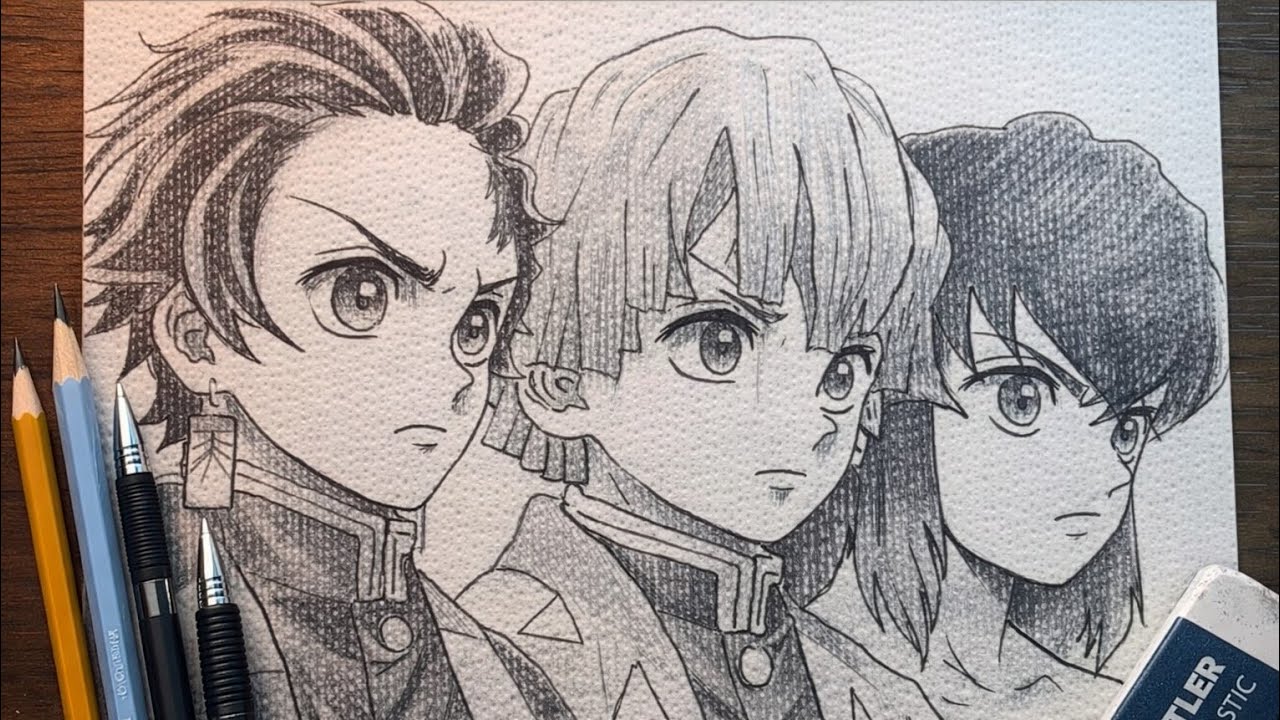 How to Draw Tanjiro Kamado, Zenutsu Agatsuma and Inosuke Hashibira | Demon Slayer 