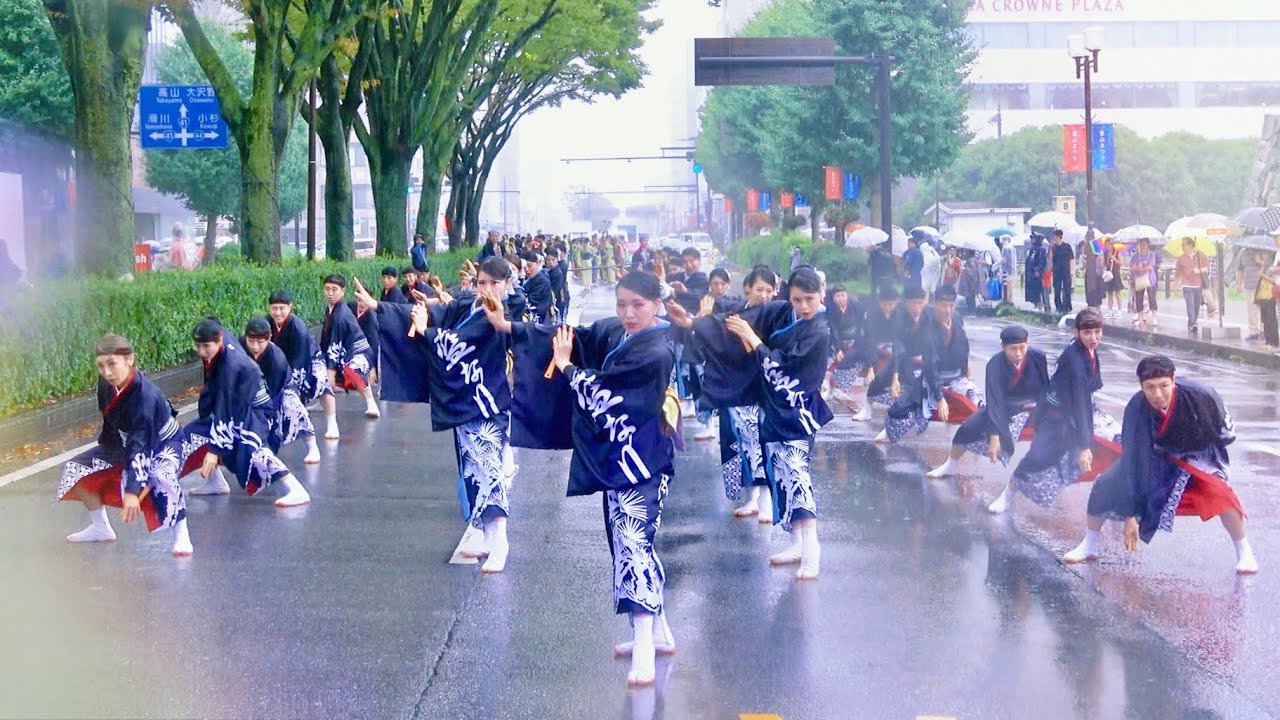 【4K】”豪雨の中の演舞”藍なり｜月詠〜TSUKIYOMI〜（第24回 富山のよさこい祭り/城址通り流し西/審査演舞)