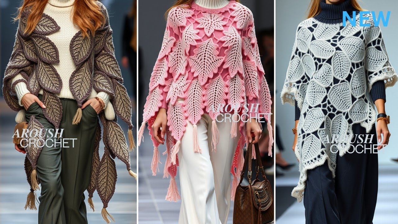 CROCHET PONCHO WITH LEAVES MOTIFS DESIGN/CROCHET SHAWL/CAPE DESIGNS/CROCHET LEAVES PONCHO/SHAWL/CAPE