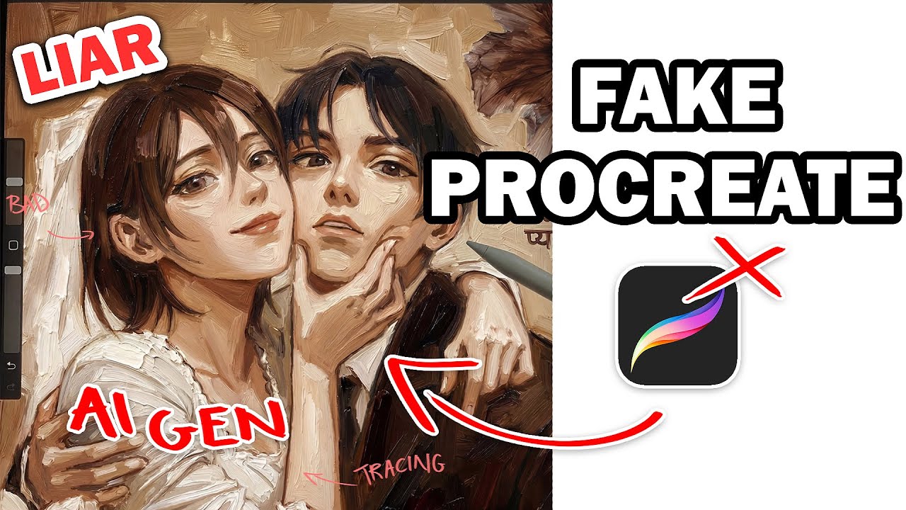 Фальшивый художник использует ИИ для создания картин в Procreate.