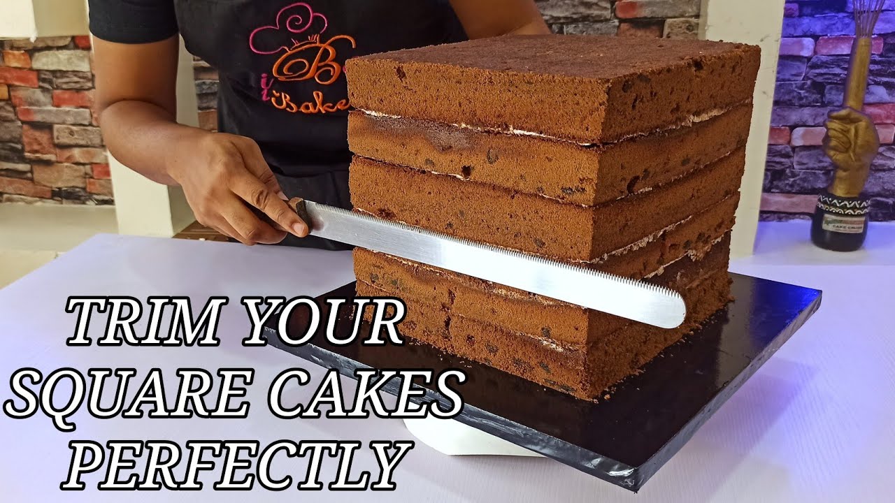 How to trim a Square cake perfectly| How to trim Cake sides | How to fill and trim a square cake
