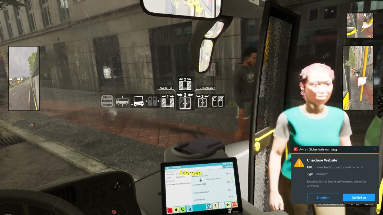 Ich fahre Leute zu Haltestellen und lasse sie dort aussteigen in (The bus)