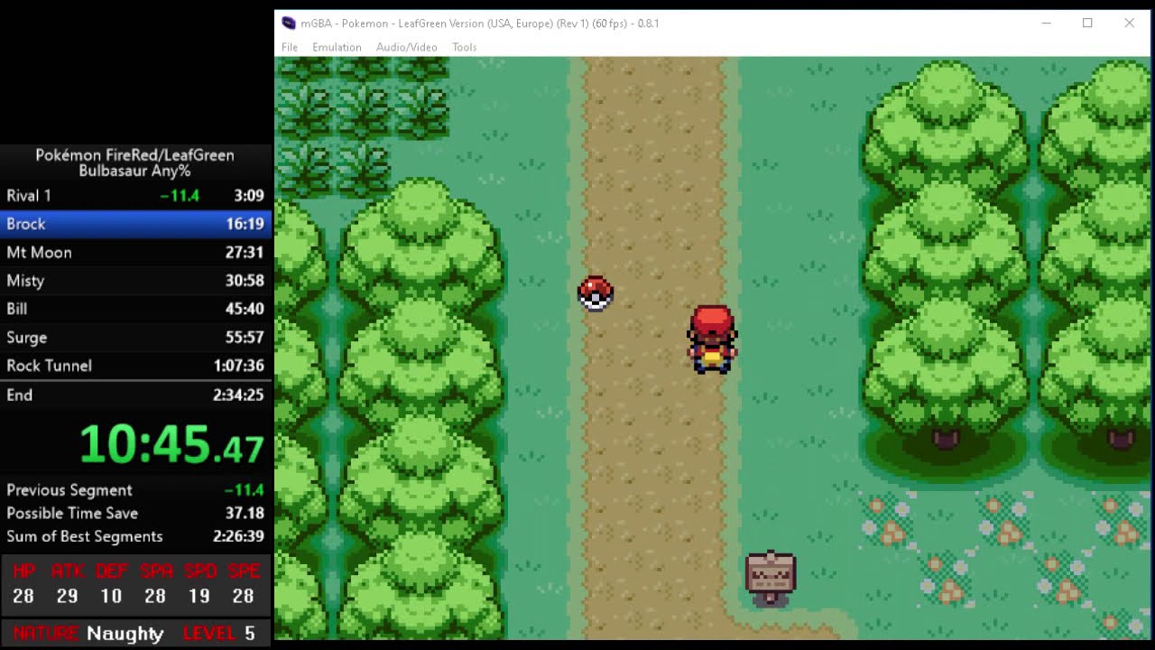Pokémon LeafGreen Any% Bulbasaur Speedrun in 2:27:13 RTA