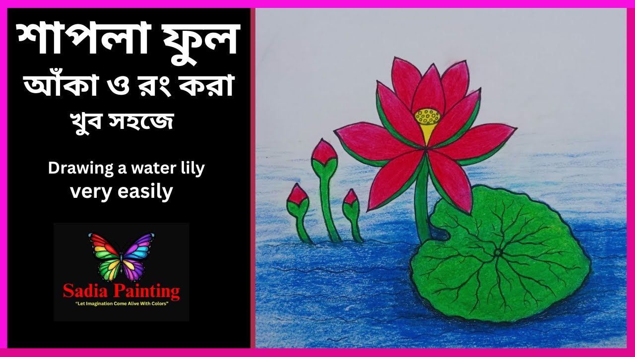 শাপলা ফুল আঁকা ও রং করা | water lily drawing | how to draw | drawing tutorial | Sadia Painting