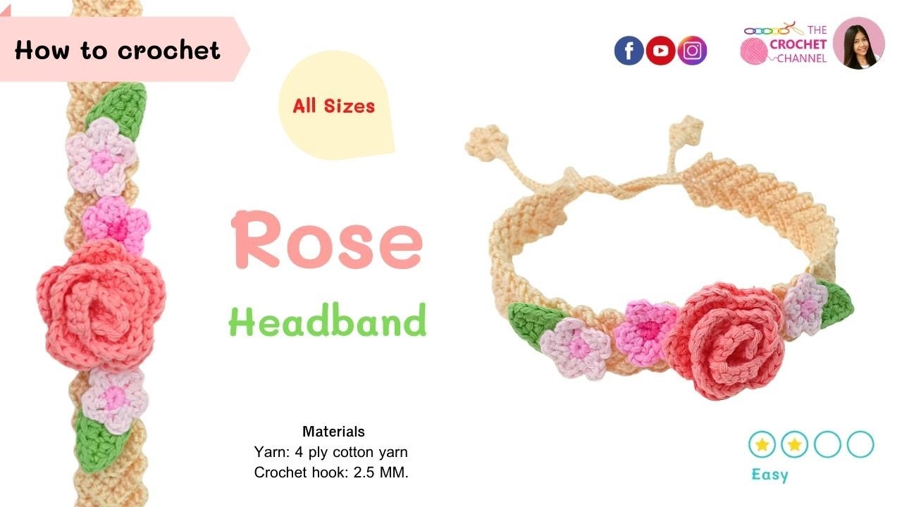 How to crochet a baby rose flower headband