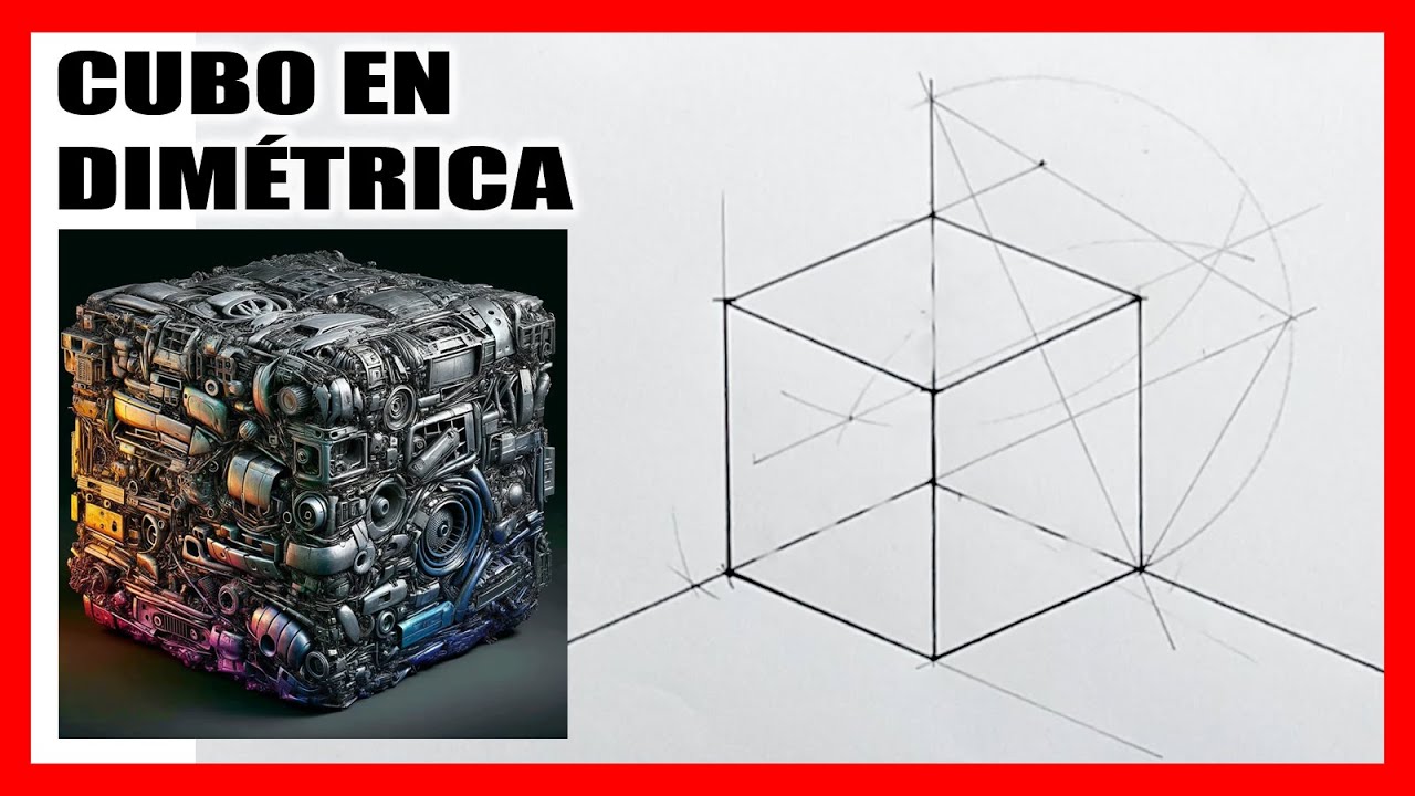como construir un CUBO en perspectiva axonométrica DIMÉTRICA dibujo técnico