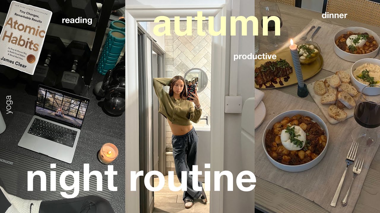realistic and cozy autumn night routine🧘&zwj;♀️ yoga, bath, studying & pinterest