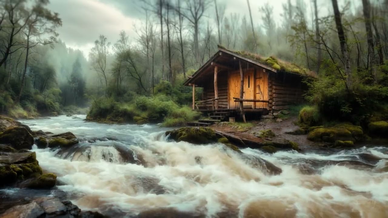 🌧️ Cozy Cabin in Rainy Forest River 🏞️ Stormy Ambience | Relaxing ASMR Sleep