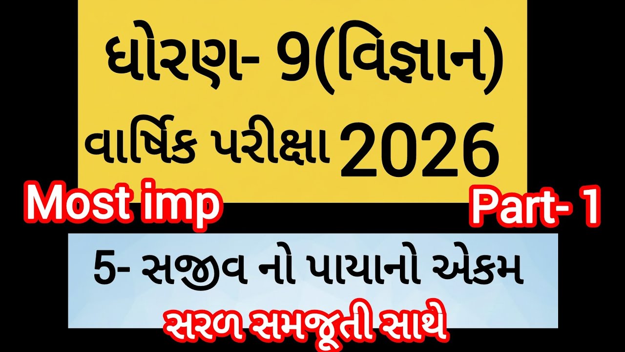 ધોરણ 9 વિજ્ઞાન | પાઠ 5: સજીવનો પાયાનો એકમ | વાર્ષિક પરીક્ષા 2026 IMP(Part 1)|std 9 science che-5 imp
