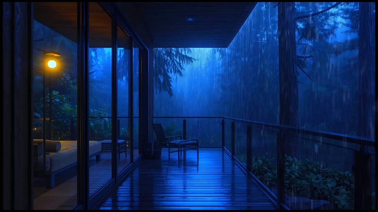 3 Hours of Cozy Rain on Cabin Porch at Night | Peaceful Rain for Sleep & Relax