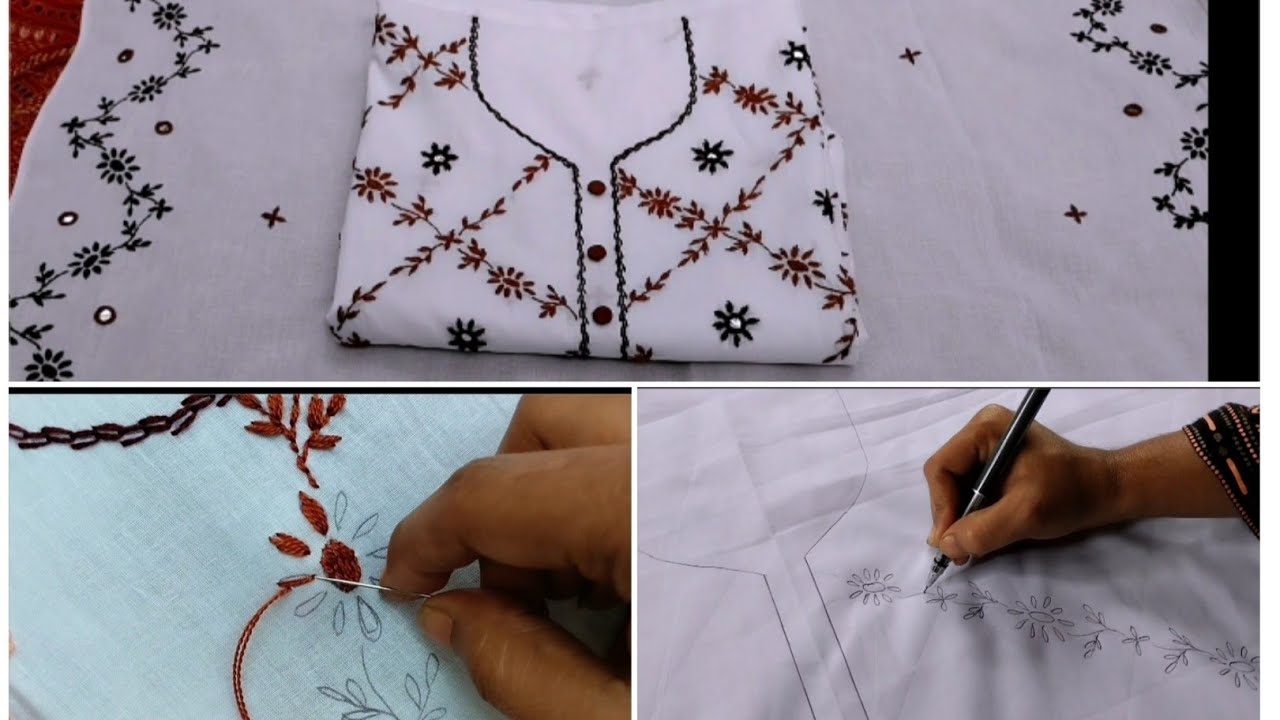 Hand Embroidery Dress Design Drawing & Stitching || Kameez Design || Embroidery Video