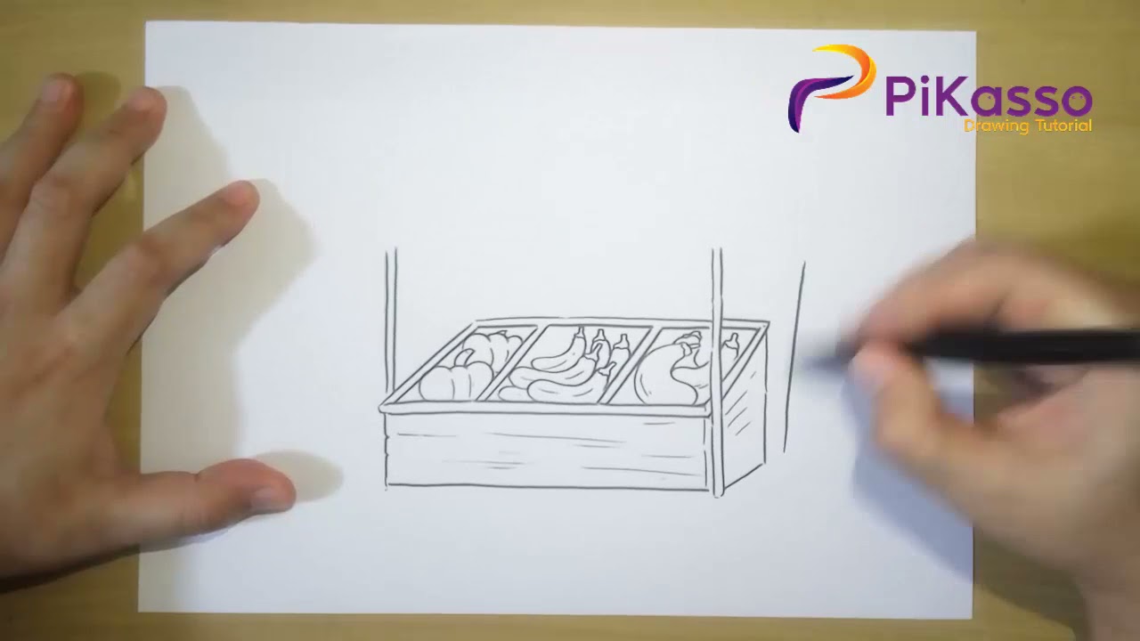 How to Draw Cartoon Food Market Stalls with Vegetables