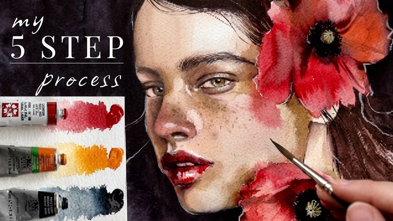 How to Paint a Watercolor Portrait in 5 Steps Only 3 Colors!
