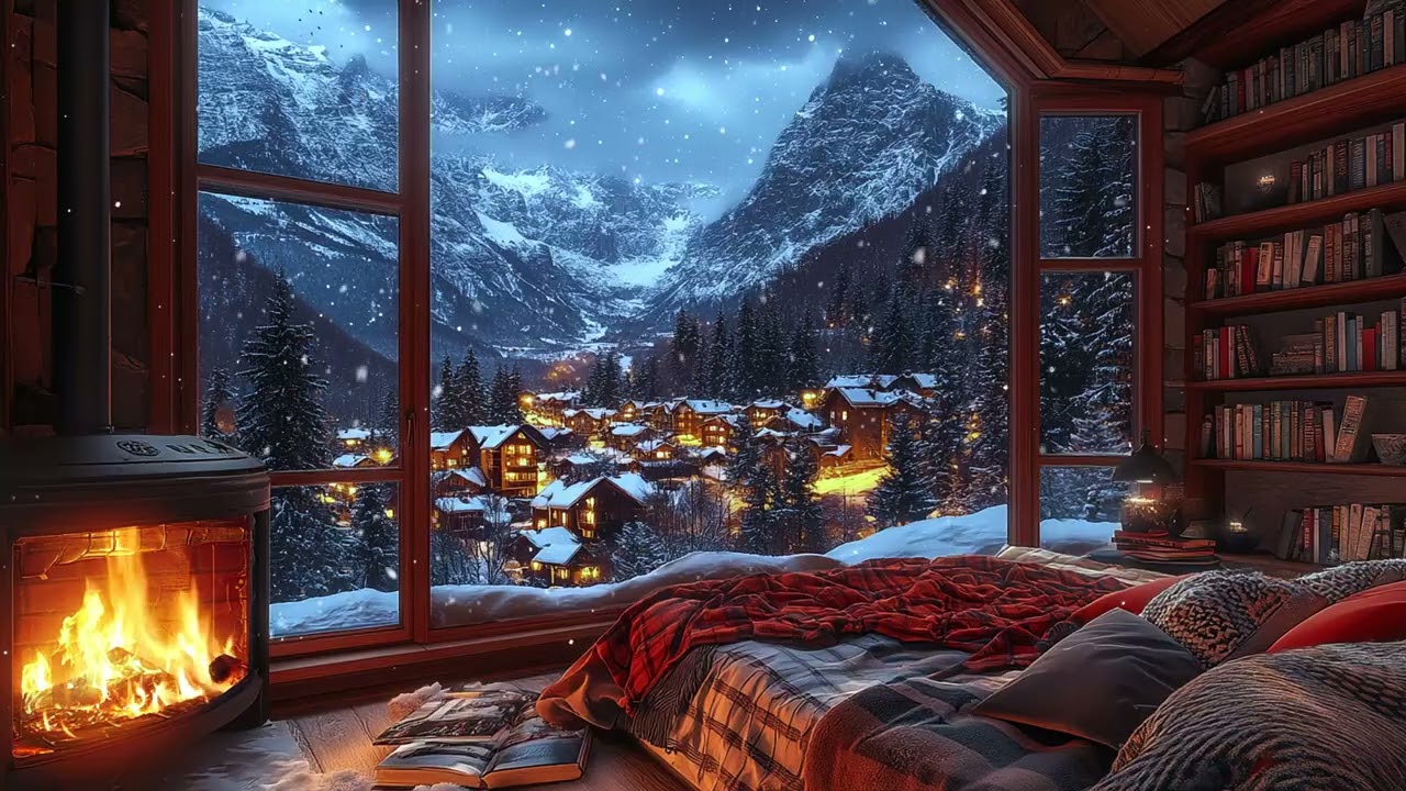 Peaceful Winter Cabin Ambience ❄️Soft Firelight and Whispering Snow for Healing Sleep and Relaxation