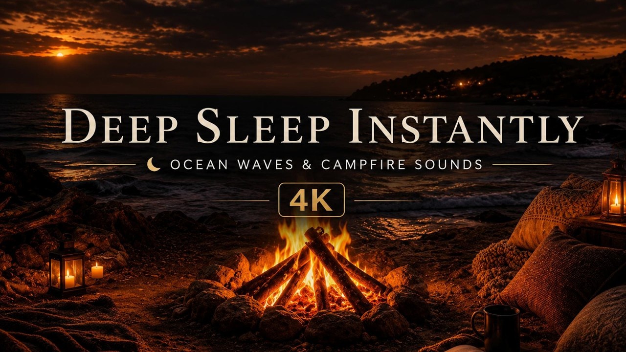 Ocean Campfire 4K 🔥 Waves & Fire Sounds for Sleep