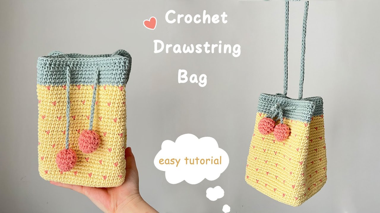 💗Crochet Drawstring Bag | Beginner-Friendly | Can Be Handheld or Worn Crossbody