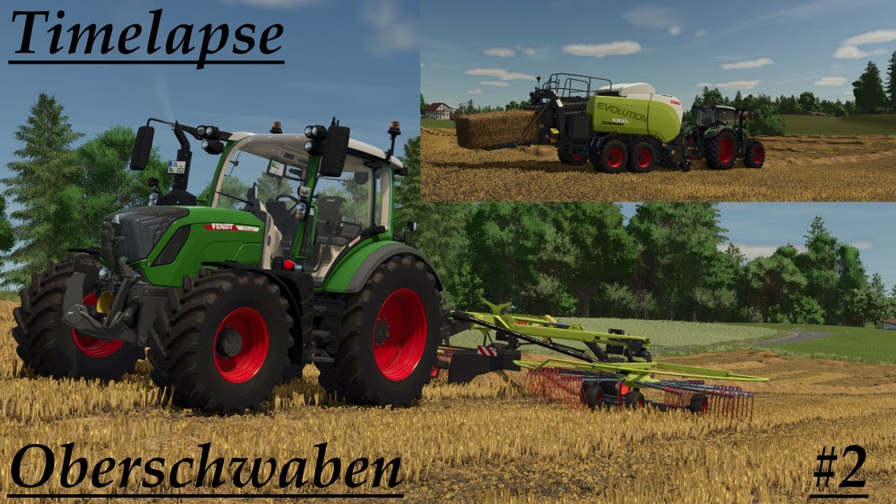 LS25 Timelapse Oberschwaben #2 Stoh schwaden und Pressen mit Fendt 313 Vario & Fendt 724 Vario!