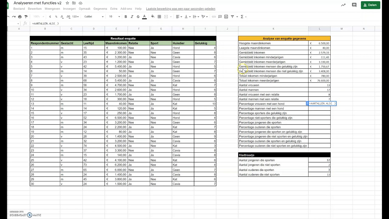 Google Spreadsheet - Analyseren met functies