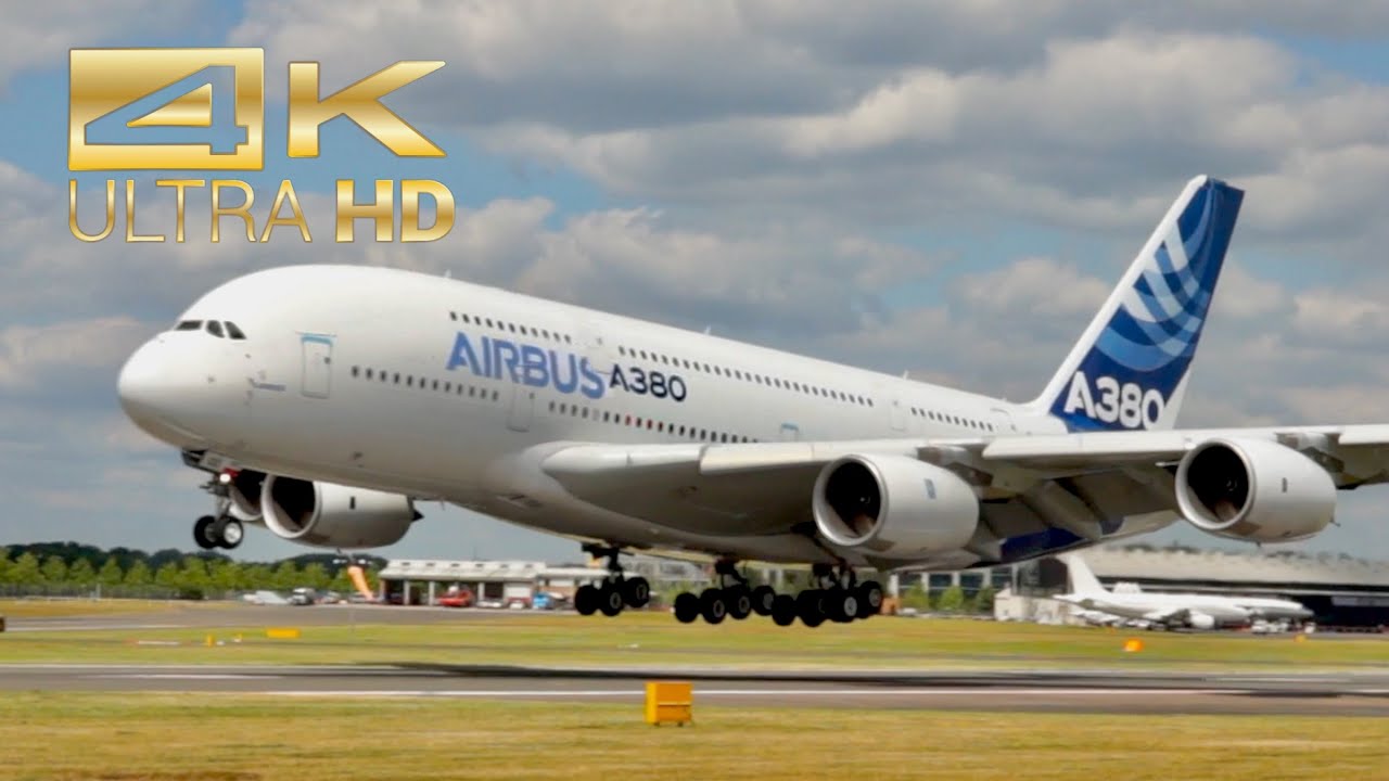 (4K) Airbus A380-841 MSN 001 F-WWOW flying display at Farnborough AirShow 2014 FAB EGLF